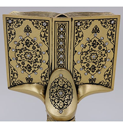 Quran Open Book Allah Muhammad - Home Decor Showpiece Gift 6.25 x 4.5in (Gold)