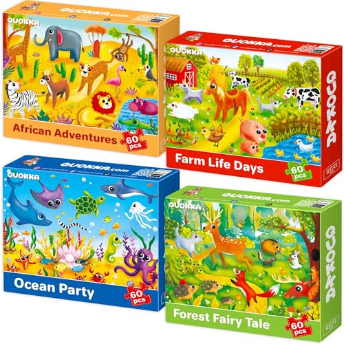 60 Piece Puzzles for Kids Ages 4-6 - 4 Jigsaw Toddlers Puzzles Ages 3-5 - color: 4x60 Animals