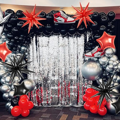 22 Pcs Star Balloons,22/18/10 Inch Star Foil Mylar Balloon,Spike Balloons and Four Pointed Balloon for Party Supplies Christmas Birthday Wedding Photo Booth (Black Red) - color: Black Red