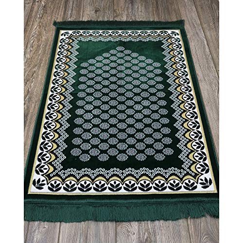 Modefa Turkish Islamic Prayer Rug - Thin & Lightweight Velvet Praying Carpet - Soft Muslim Praying Mat Janamaz - Ramadan or Eid Gift for Men & Women - with Car Hanger - Vined Arch (Daisy Green) - color: Daisy Green