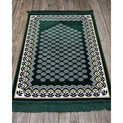Modefa Turkish Islamic Prayer Rug - Thin & Lightweight Velvet Praying Carpet - Soft Muslim Praying Mat Janamaz - Ramadan or Eid Gift for Men & Women - with Car Hanger - Vined Arch (Daisy Green) - color: Daisy Green