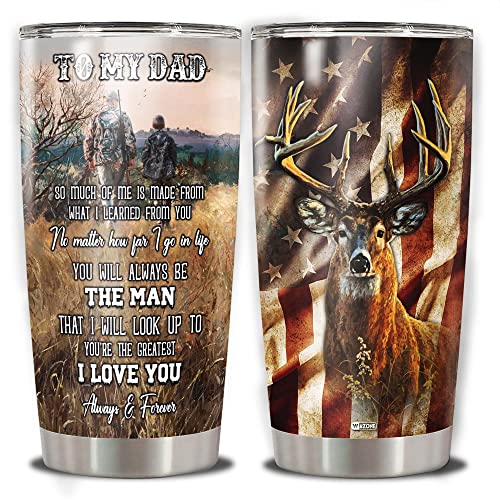 WAZONE Deer Hunting Tumbler Cup With Lid To My Dad Hunting Partners For Life Travel Mug Stainless Steel Vacuum Insulated 20oz Gifts For Deer Hunters Father Dads From Son Daughter - color: Hunting