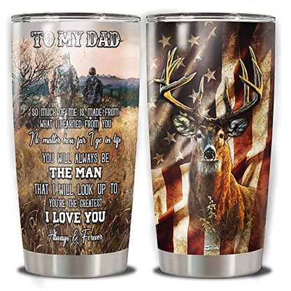 WAZONE Deer Hunting Tumbler Cup With Lid To My Dad Hunting Partners For Life Travel Mug Stainless Steel Vacuum Insulated 20oz Gifts For Deer Hunters Father Dads From Son Daughter - color: Hunting