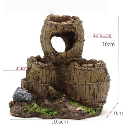 Resin Broken Barrel Aquarium Decoration, Stacked Barrels Ornament, Fish Tank Hideout, 10.5 x 7 x 10 cm