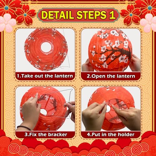 26 Pcs Hibachi Party Decorations Contains 6 Japanese Lanterns with Cherry Blossom Patterns, 20 Chinese Red Lanterns for Chinese New Year Home Restaurant Hibachi Party Japanese Restaurant