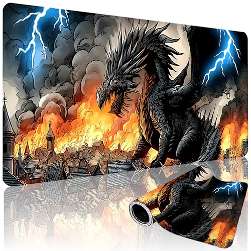 XXL Gaming Mouse Pad 35.4x15.7 Inch, Large Extended Desk Mat | Mousepad with Dragon Design, Non-Slip Rubber Base, Water-Resistant Surface and Stitched Edges for Gaming, Office & Home - color: Dragon