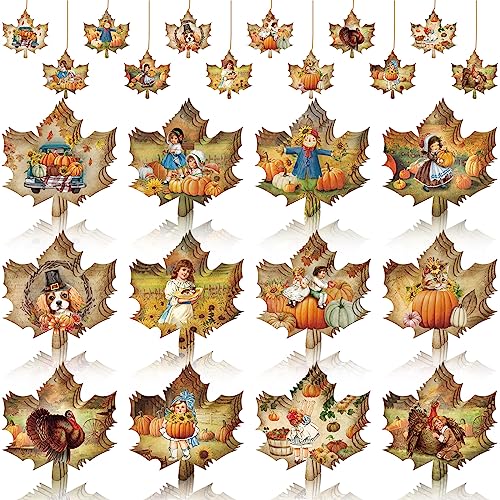 36 Pcs Fall Ornaments for Tree, Wooden Maple Leaf Harvest Decor - style: Retro Fall