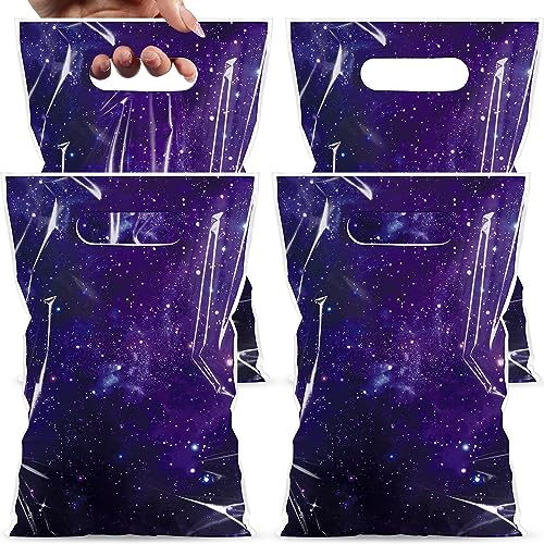 Ctosree 50 Pcs Galaxy Party Favor Bags Starry Galaxy Candy Favor Bags Plastic Purple for Goodie Treat Gift Outer Space Party Supplies Space Stars Themed Birthday Decor 6.69 x 9.84 Inch - style: Starry Night