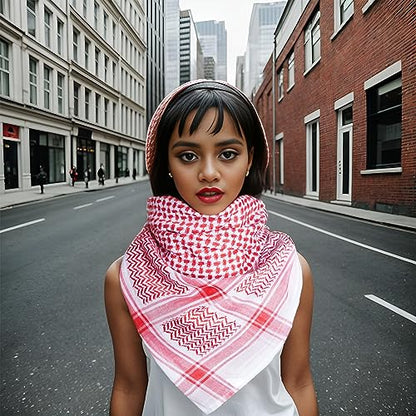 Jmkcoz Arab Shemagh Tactical Desert Keffiyeh Head Scarf Arabic Turban Neck Headwear Wrap Arab Muslim Costume for Men Women - color: Red