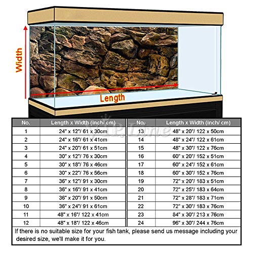 Rock Wall Aquarium Background Poster PVC Fish Tank Decor Landscape 24 36 48 72 (72" x 20"/ 183 x 51cm) - size: 72" x 20"/ 183 x 51cm