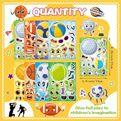 Sport Ball Stickers, Rugby Stickers for Teens/Kids, Make a Face Stickers | 24 PCS Make Your Own Mix and Match Sticker Sheets, Basketball, Baseball, Football, Volleyball, Soccer, Goodie Bags Stuffers - style: Sport Ball Sticker