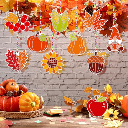 Beeveer 30 Sets Fall Plant Suncatchers Craft Kit DIY Window Art - style: Fall Plant