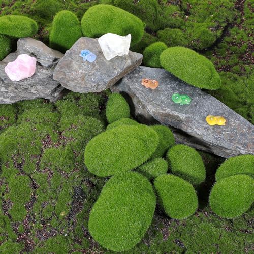 80 PCS Artificial Moss Rocks 5 Size Decorative Moss Stones Green Moss Covered Stones Fake Moss Rocks Decor for Floral Arrangements Crafting