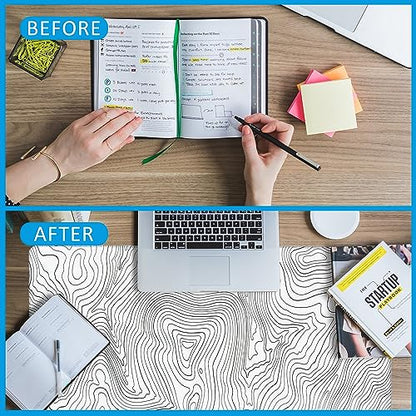 Mouse Pad,Topographic Line Desk Mat for Desktop,Desk Pad with Non-Slip Base and Stitched Edge,Extended Mousepad for Office and Home 35.4X15.7 Inch - color: Topographic Line