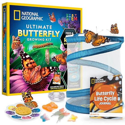 National Geographic Ultimate Butterfly Growing Kit – Butterfly Habitat Kit with Voucher to Redeem 5 Caterpillars (S&H Not Included), Glow-in-The-Dark Figures, Hands-On Activity, Outdoor Toys - style: Ultimate Butterfly Kit