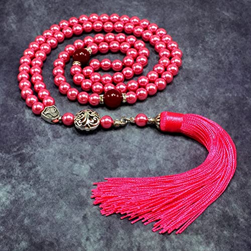 Special Prayer Beads Series -99 beads- Tesbih Tasbih Tasbeeh Misbaha Masbaha Subha Sebha Sibha (Syntetic Fuchsia Pearl -7 mm 99 Beads-) - color: Syntetic Fuchsia Pearl -7 mm 99 Beads-