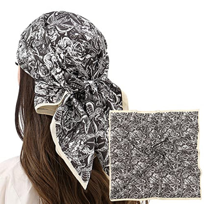 RIIQIICHY Women Head Hair Scarf Like Satin Silk Scarf Sleeping Hair Wrapping Night 27.5" - color: Black/White/Grey