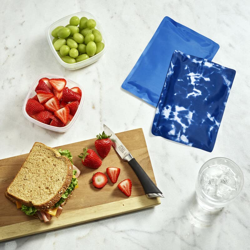 Fit & Fresh Cool Coolers 2 Pack Soft Ice for Lunch Bags, Flexible Stretch Nylon, Durable, Reusable Lunch Box Ice Packs, Soft Ice, Reusable Freezer Packs, Lunch Ice, Easy to Clean, Blue Tie Dye - color: Blue Tie Dye (2 Pack), size: Standard