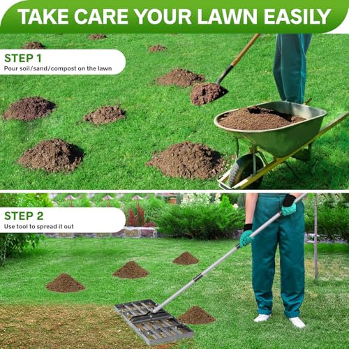 REAPALOT Lawn Leveling Rake, Lawn Leveler with Stainless Steel Long Handle, Heavy Duty Yard Level Tool for Leveling Soil, Sand Or Dirt Surfaces, Gardening Gloves Gift Included (30x10in) - size: 30x10in