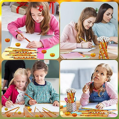 Cinrobiye 60 Pieces Fall Thanksgiving Day Pencils with Pumpkin Eraser Bulk Fall Party Favors Maple Leaf Autumn Pumpkins Pencils Erasers for Harvest School Party Teacher Rewarding Supplies - style: Mix60