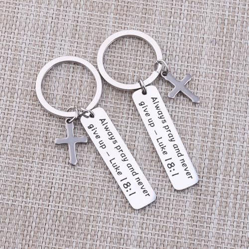 LQRI Bible Verse Gifts Always Pray and Never Give Up Luke 18:1 Scripture Keychain Set Religious Christian Gift for Men Women