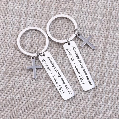 LQRI Bible Verse Gifts Always Pray and Never Give Up Luke 18:1 Scripture Keychain Set Religious Christian Gift for Men Women