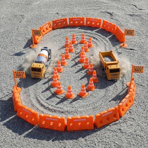 60Pcs Mini Traffic Cones Set with Fences for Road Building,and Educational Play | Perfect Mini Construction Cones Toys and Essential Construction Party Supplies