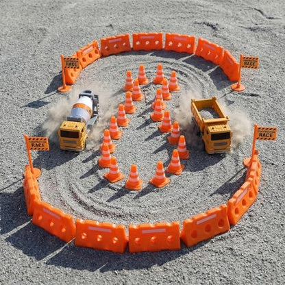 60Pcs Mini Traffic Cones Set with Fences for Road Building,and Educational Play | Perfect Mini Construction Cones Toys and Essential Construction Party Supplies