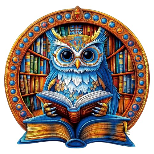 Unique Wooden Puzzles for Adults, Book Owl Puzzle 300 Pieces, Animal Shaped Wood Puzzles Adult, Wooden Jigsaw Puzzles for Adults, Family Games for Adults - color: Book Owl, size: 300 Pieces