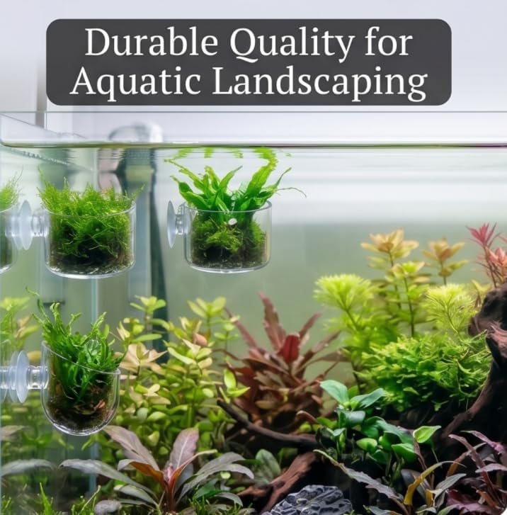 2Pcs Aquarium Plant Pot Set, Glass Fish Tank Plants Holder Aquarium Planter, Decoration Plants Cup with Suction Cups