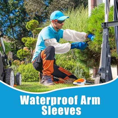 Yzurbu 2 Pairs Arm Sleeves Covers, Soft Waterproof Oil-proof Sleeves Protector for Arm with Elastic on Cuffs - color: White - 2 Pairs