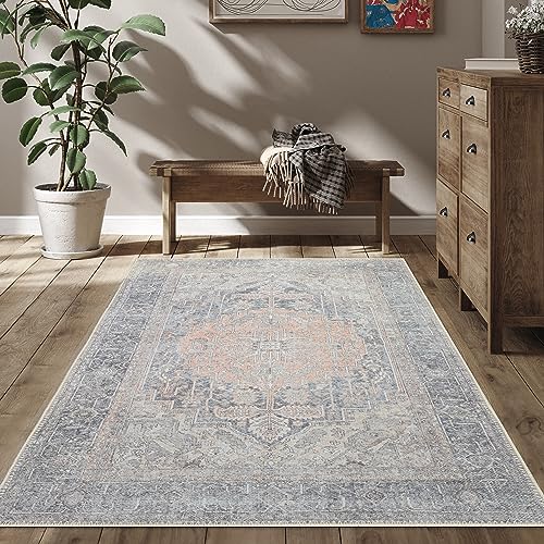 RugOver Machine Washable Area Rug, Pet-Friendly and Non-Slip Indoor Carpet for Kitchen, Bathroom, Living Room, Home Floor Decoration(Fossil/Salmon, 6'3" x 9'6") - color: 1345, size: 6'3" x 9'6"