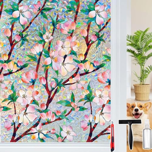 Rainbow Window Privacy Film Decorative, 3D Decals Stained Glass Clings, Static Cling Sticker, Suncatcher Windows Cover Tint for Home, 17.5 Inch x 78.74 Inch - color: Rainbow, size: 17.5 Inch * 78.74 Inch