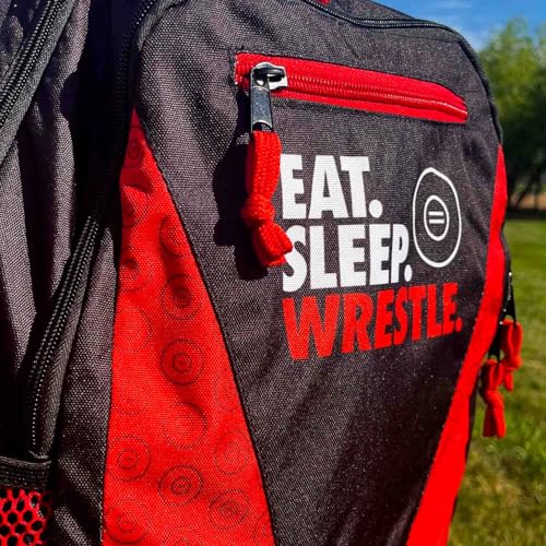 ChalkTalkSPORTS Wrestling Backpack for School - Eat Sleep Wrestle | Kids Wrestling Bookbag, 100% Polyester, 12" W x 15" H x 6" D, Laptop Pocket, Shoe Pocket, Padded Back, Adjustable Straps