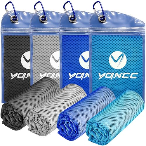 YQXCC 4 Pack Cooling Towels (40"x12"), Cool Neck Towel, Soft Breathable Microfiber for Gym, Yoga, Golf, Running, Camping & Summer Outdoor Activities - color: Dark Blue + Light Blue + Dark Gray + Light Gray