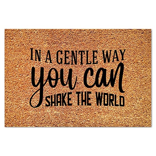in A Gentle Way You Can Shake The World Coir Doormat Lettering Quotes Door Mat Farmhouse Thick Durable Non Slip Mat for Front Door High Traffic Areas 16x24in - color: Style-15, size: 2' x 1'4" (Rectangular)