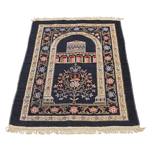 Omabeta Islamic Muslim Prayer Rug Travel Prayer Mat, Portable Prayer Carpet with Tassel Design for Men Women Ramadan, 70x110cm (Navy Blue)