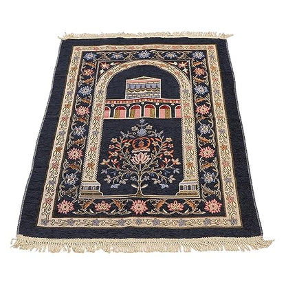 Omabeta Islamic Muslim Prayer Rug Travel Prayer Mat, Portable Prayer Carpet with Tassel Design for Men Women Ramadan, 70x110cm (Navy Blue)