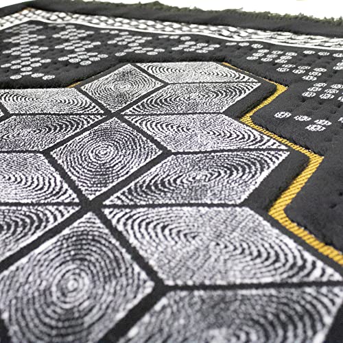 Modefa Turkish Islamic Velvet Prayer Rug - Thick Wide Soft Praying Carpet for Men & Women - Double Plush Large Janamaz - Eid & Ramadan Gift - with Kufi Beads & Car Hanger - Geometric Noor - Black - color: Black