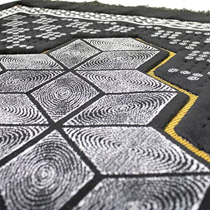 Modefa Turkish Islamic Velvet Prayer Rug - Thick Wide Soft Praying Carpet for Men & Women - Double Plush Large Janamaz - Eid & Ramadan Gift - with Kufi Beads & Car Hanger - Geometric Noor - Black - color: Black