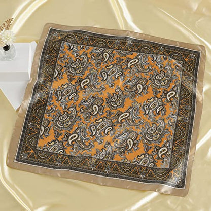 QBSM Womens 23.6 inch Satin Silk Feeling Formal Square Neck Scarf Head Hair Wraps Kerchief - color: Cashew Flowers-camel