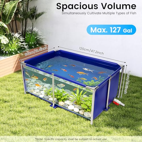 Canvas Fish Pond 127 Gal, Blue Above Ground Foldable Koi Tank, Water Tank | Steel Frame | Drain Valve | Collapsible Design | UV & Freeze Resistant | For Fish, Koi, Turtle, Aquaculture, Irrigation