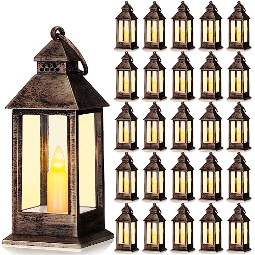 Hoolerry 24 Set Mini Lantern with LED Candle Halloween Wedding Decor,Rustic - color: Rustic