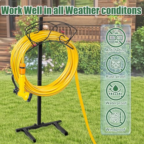 ULIOK Garden Hose Holder Freestanding, Water Hose Holders for Outside with Sturdy 4 Spikes, Hose Reel Holds 150-feet Hose, Hose Hanger Hose Storage for Yard, Lawn, Farm