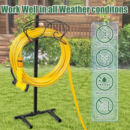 ULIOK Garden Hose Holder Freestanding, Water Hose Holders for Outside with Sturdy 4 Spikes, Hose Reel Holds 150-feet Hose, Hose Hanger Hose Storage for Yard, Lawn, Farm
