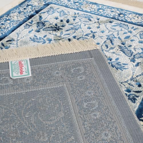 Velvet Muslim Prayer Rug Set with 99 Beads - Blue - color: Blue