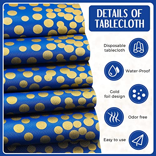 Breling 8 Pack Navy Blue and Gold Disposable Plastic Tablecloths and Satin Table Runner Set, 54 x 108 Inch Tablecloth, 12 x 108 Inch Table Runners for Wedding Graduation Birthday Baby Shower New Year - color: Navy Blue and Gold