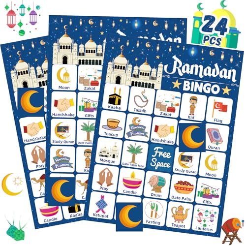 Ramadan Bingo Game Ramadan Activities for Kids with 24 Players Cards Eid Mubarak Bingo Cards for Ramadan Mubarak Party Favors Family Classroom Treats Supplies Favors