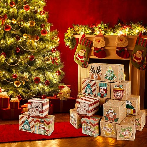 ONESING 24 Pcs DIY Christmas Advent Calendar Boxes for 2025, 24 Days Countdown Calendar Gift for Adults and Kids Christmas Cardboard Number Boxes Make & Fill Your Own Advent Calendar Boxes Lovely Xmas Kraft Papper - color: Style-C