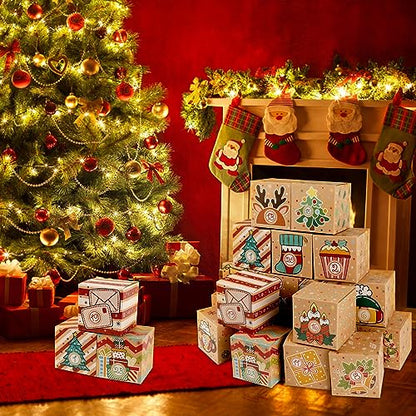 ONESING 24 Pcs DIY Christmas Advent Calendar Boxes for 2025, 24 Days Countdown Calendar Gift for Adults and Kids Christmas Cardboard Number Boxes Make & Fill Your Own Advent Calendar Boxes Lovely Xmas Kraft Papper - color: Style-C
